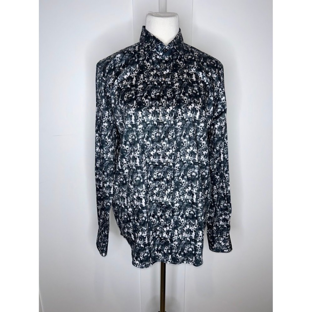 Robert Graham Mens Modern Americana Skull Print Button Down Shirt Black White
